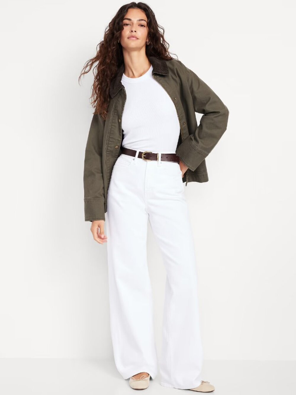 Old Navy | Sky-Hi Wide Leg Jeans | Extra High Rise Cream Denim | 6 Petite